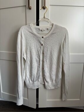 Ted Baker Cream Rose Gold Crystal-Embellished Button Cardigan Cotton Cashmere